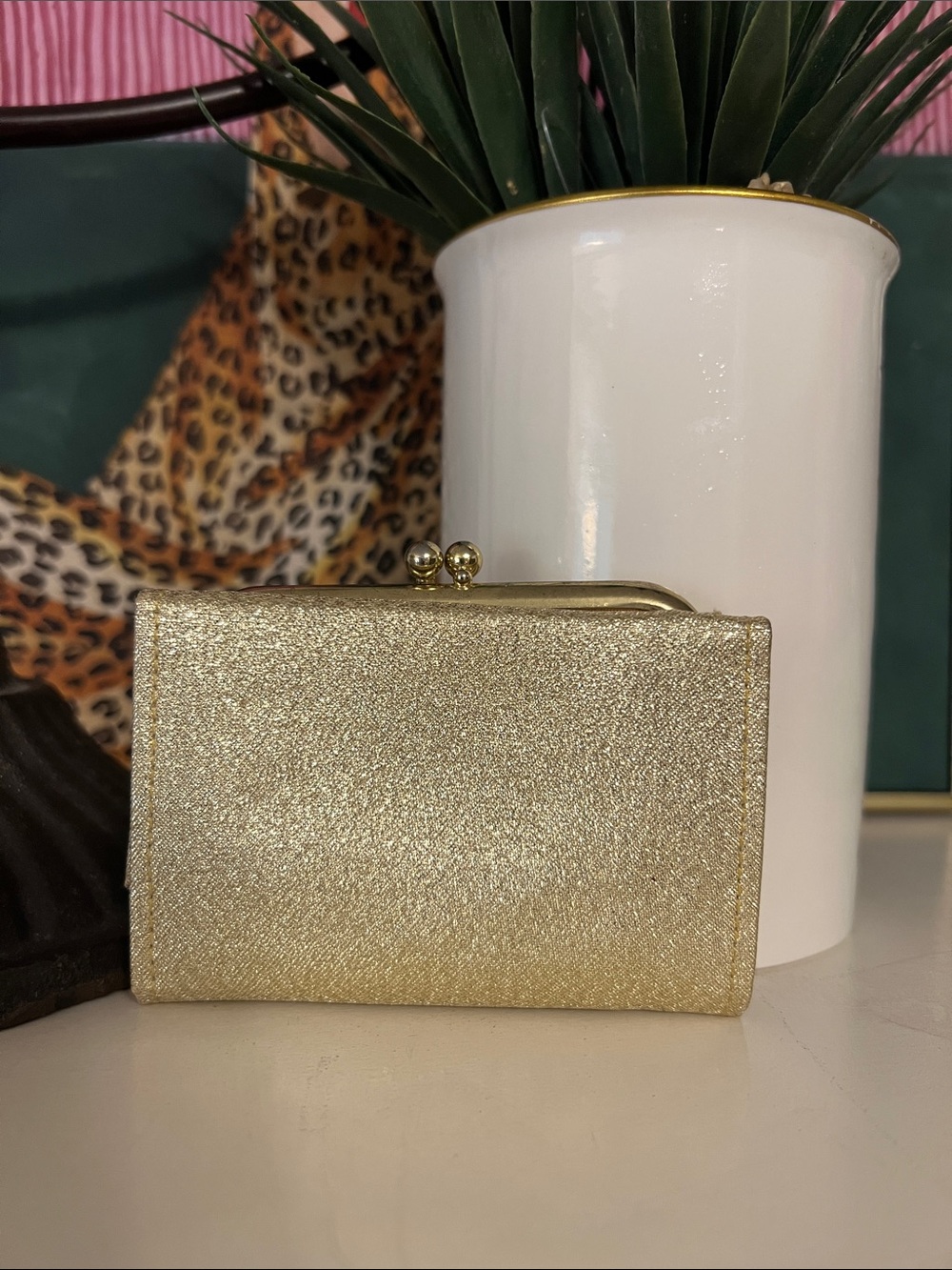 Buxton Vintage Gold Metallic Kiss-Lock Wallet
